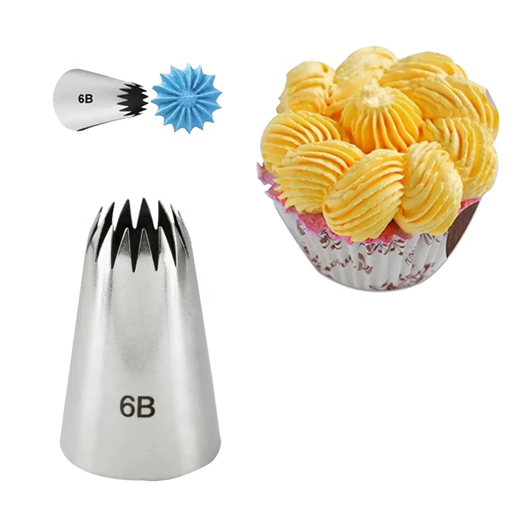 

15 Teeth Stainless Steel Cake Nozzle 6B Cream Icing Piping Tips Baking Decorating Nozzles