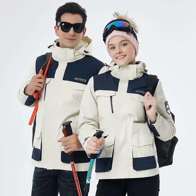 
Couple outdoor jacket coat women three-in-one custom two-piece windproof waterproof and warm ski suit 