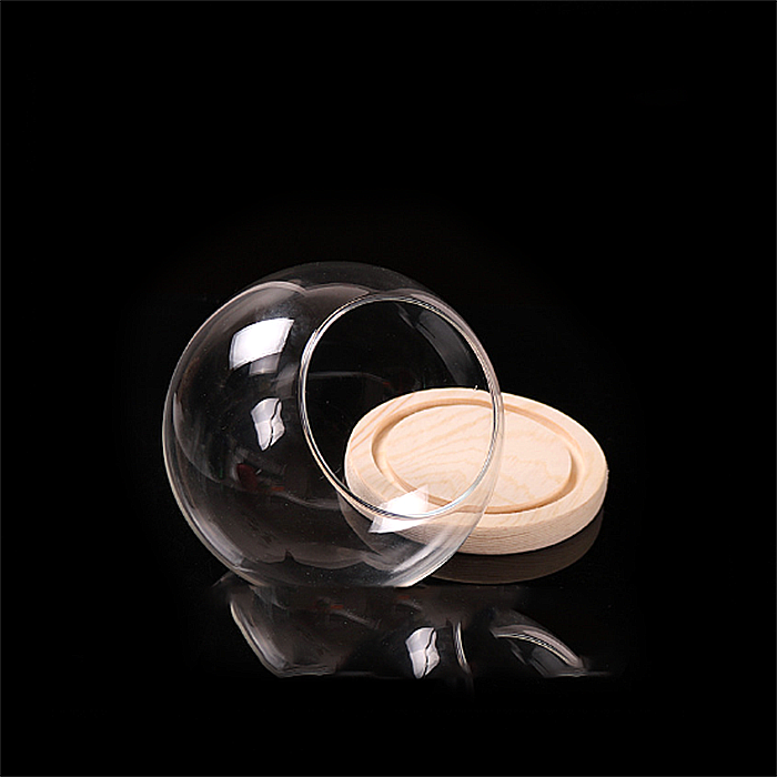 
15*15cm Round clear glass dome with wood base 