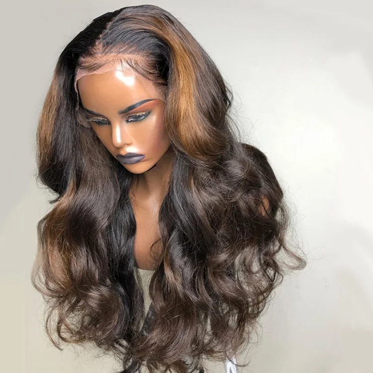 

Overnight Delivery Glueless Ombre #4 Brown Color Body Wave 100% Virgin Cuticle Aligned Hair Lace Front Wigs