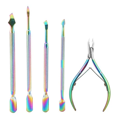 

Hot Sale Rainbow Stainless Steel Nail Cuticle Knives Dead Skin Pusher UV Gel Polish Remover Manicure Cleaner Nail Tools