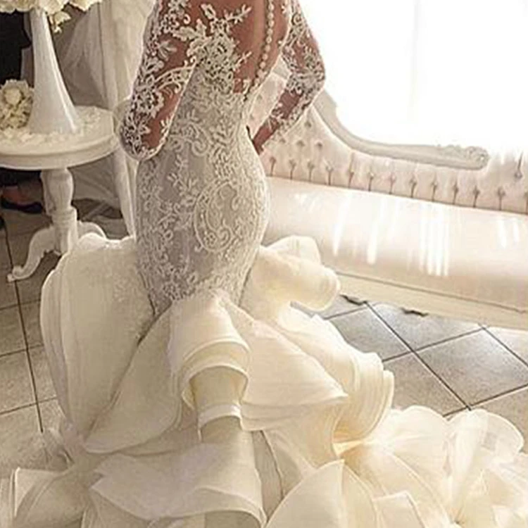 

S205 2021 New fashion high quality custom party girl dress married bride mermaid wedding dresses, White