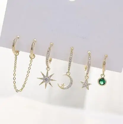 

Personalized Moon Hoop Earrings Set Crystal Long Gold Chain Earrings for Women