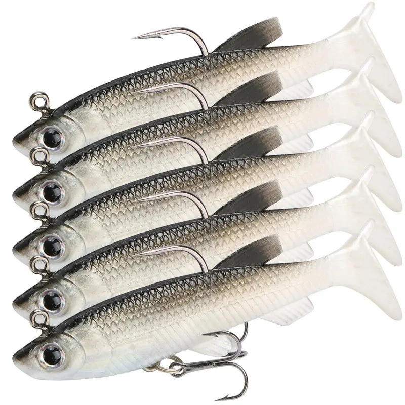 

T-tail lead fish black white lead fish 8cm bass lures 13g single hook lead fishing lure