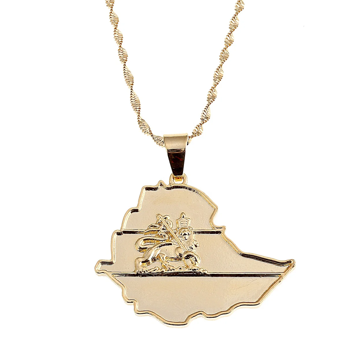 

Gold Color Ethiopian Flag Lion Map Pendant Necklace For Women Fashion Map Charm Jewelry