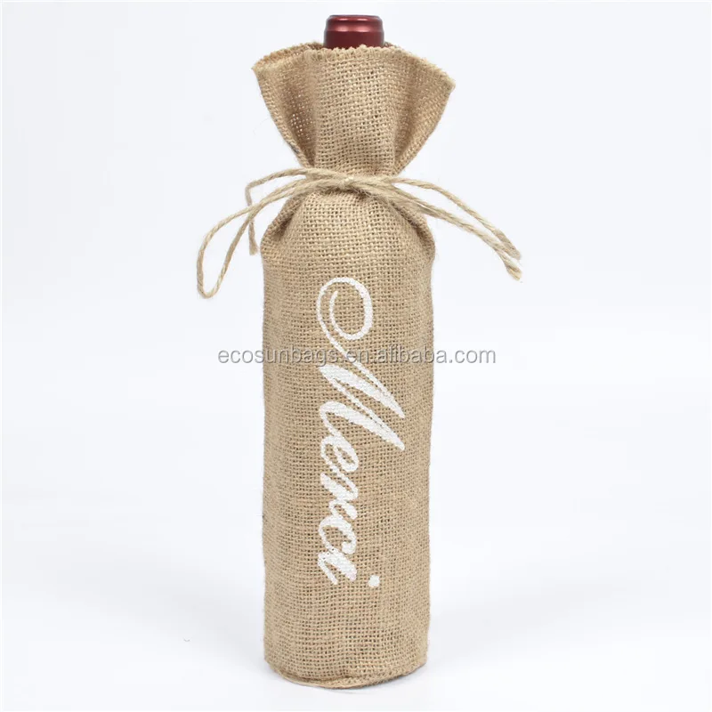 Burlap Wine Bags Wine Gift Bags With Drawstrings Single Reusable Jute Wine Bottle Covers With