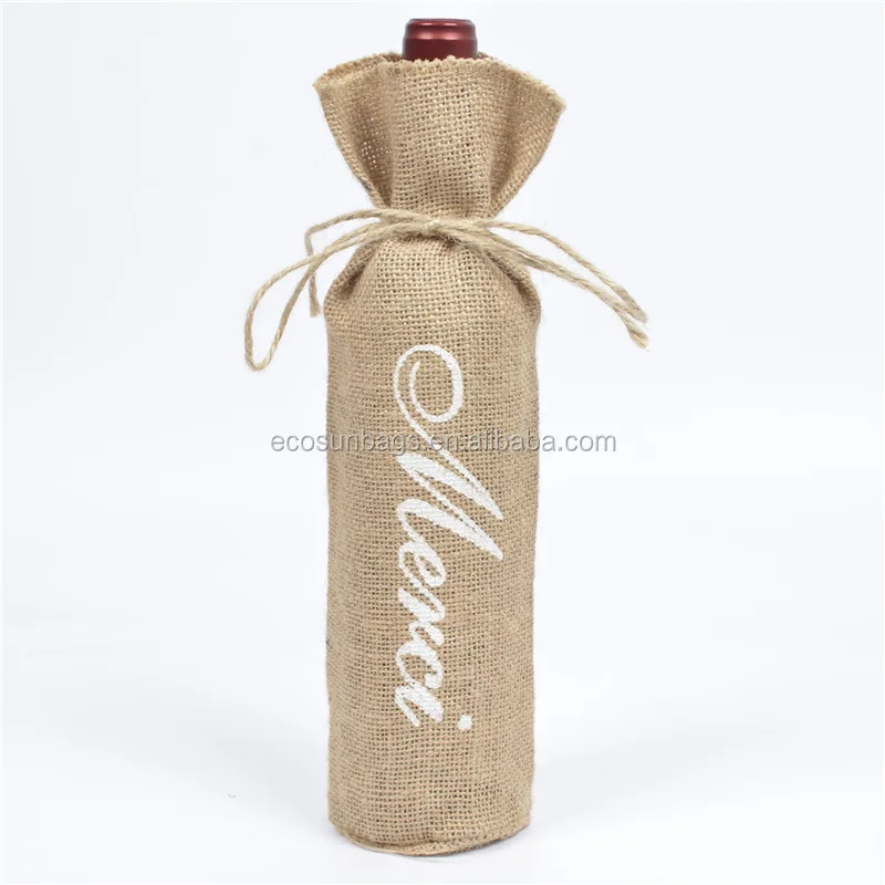 10 Pcs Keniot Burlap Wine Bags Wine Gift Bags with Drawstrings Single Reusable Wine Bottle Covers with Ropes and Tags 