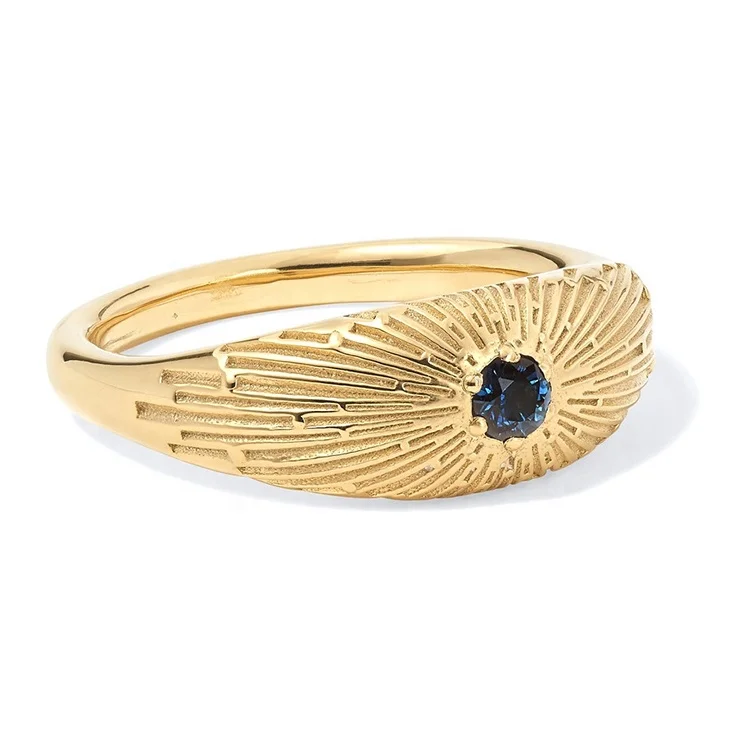 

Gemnel gold filled jewelry custom signet blue sapphire gemstone ring silver