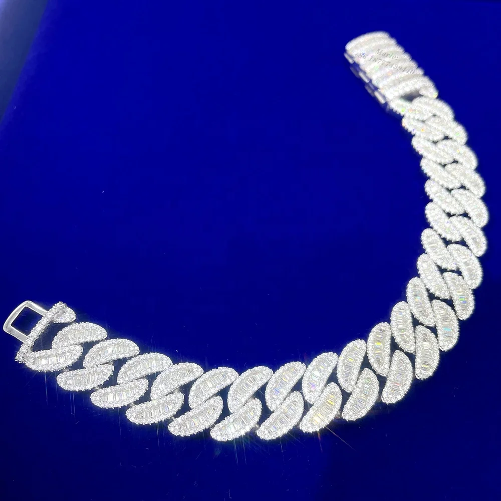 

high quality icedout baguette moissanite chain s925 plated gold cuban link bracelet men bracelets cuban cuban chain