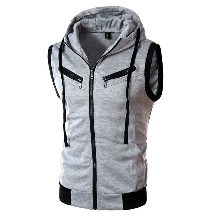 

Summer New Men Casual Sleeveless Vest Jacket Men's Hooded Cotton Jacket Men's Clothing, Black/pea green/gray