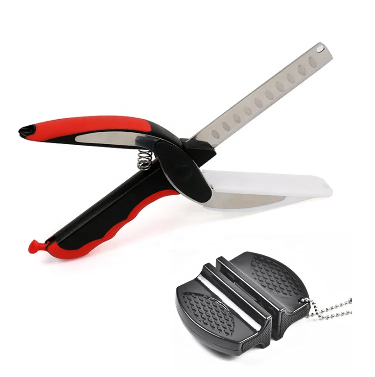 

2 in 1 Cutting Board Smart Scissors with Sharpener Utility Cutter Kitchen Scissors Clever Cutter