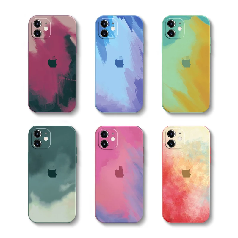 

Fashion Ink Style Watercolor Shockproof Matte Glass Mobile Phone Case Cover for iPhone 11 12 13 Pro Max