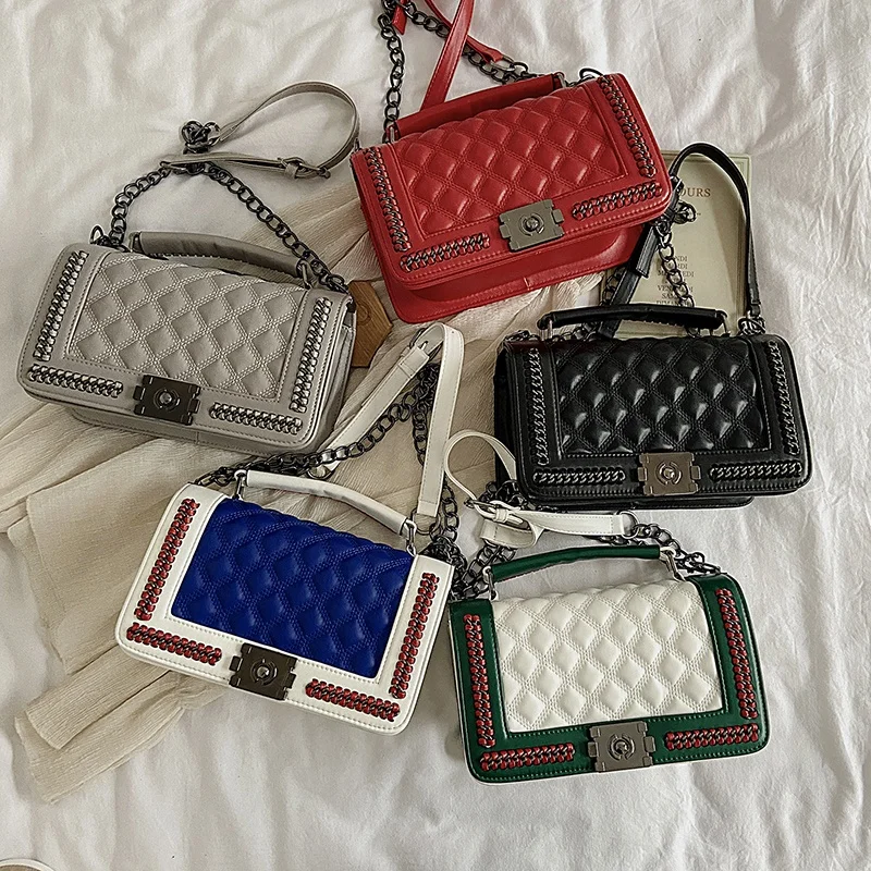 

2021 Wholesale Fashion Luxury Large Capacity rhombic chain purse and handbags, 5 colors