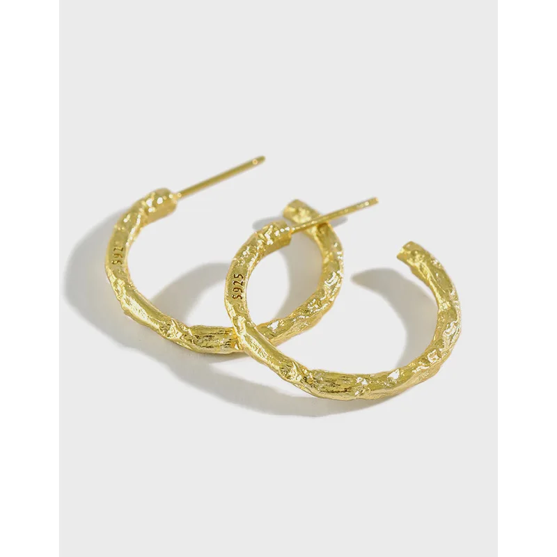 

Silver Gold Plated Tin Foil Paper Grain Minimalist Hoop Earrings, Gold plated/silver