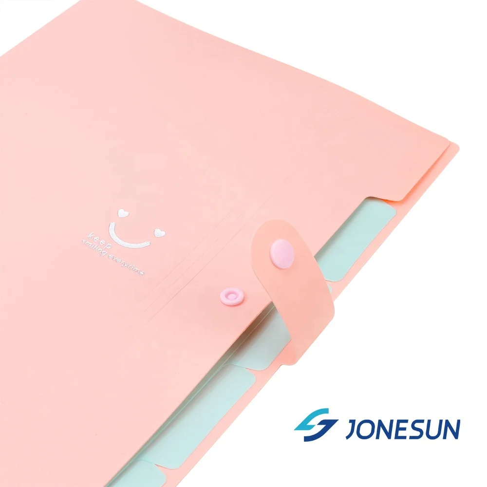 
school stationery candy color A4 size PP plastic 5 pockets expanding file folder document organizer 