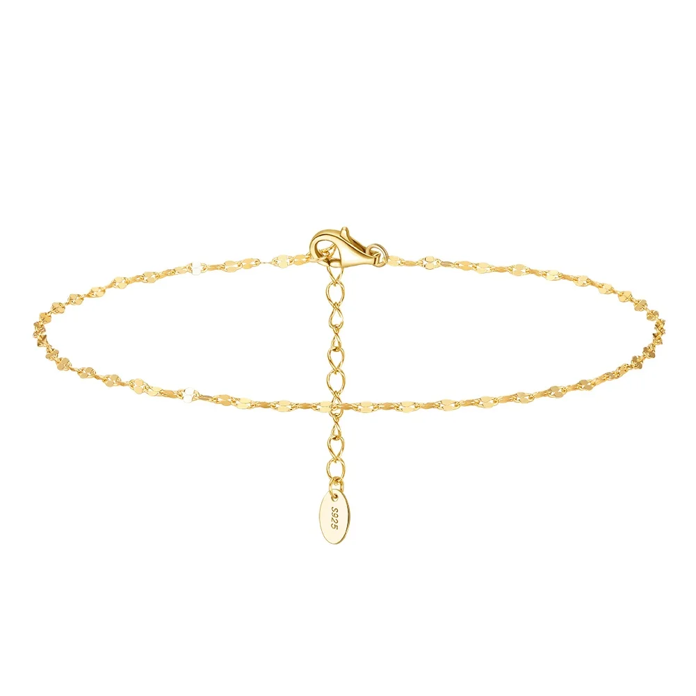 European and American 925 Sterling Silver Summer Beach Anklets for Women Gold Plated  Jewelry