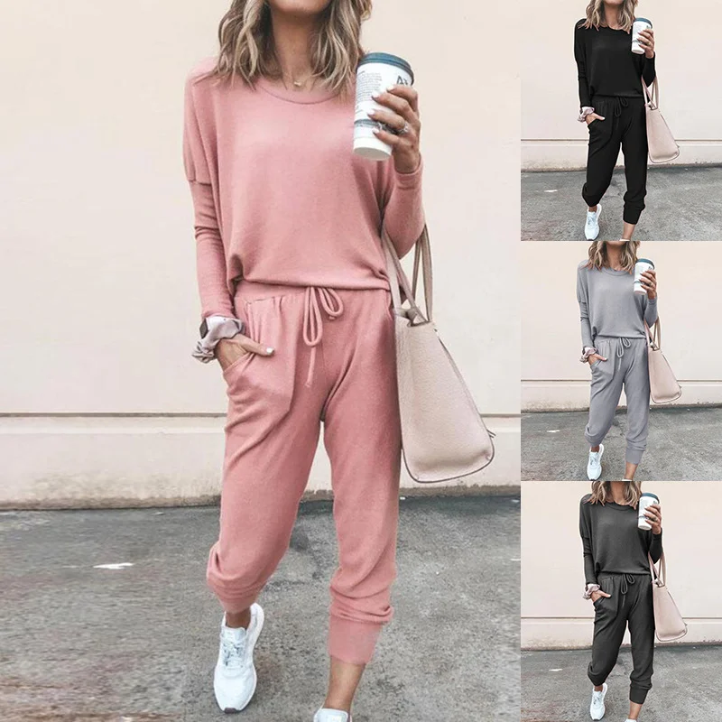 

2020 Autumn 2 Pieces Set Women Elegant Pants Sets Female Casual Outfits Jogger Set Cotton Tracksuit loungewear