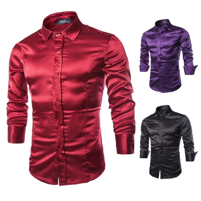 

direct factory party design new designs custom fashion spring faked silk solid color full sleeve fitness men's shirts dress