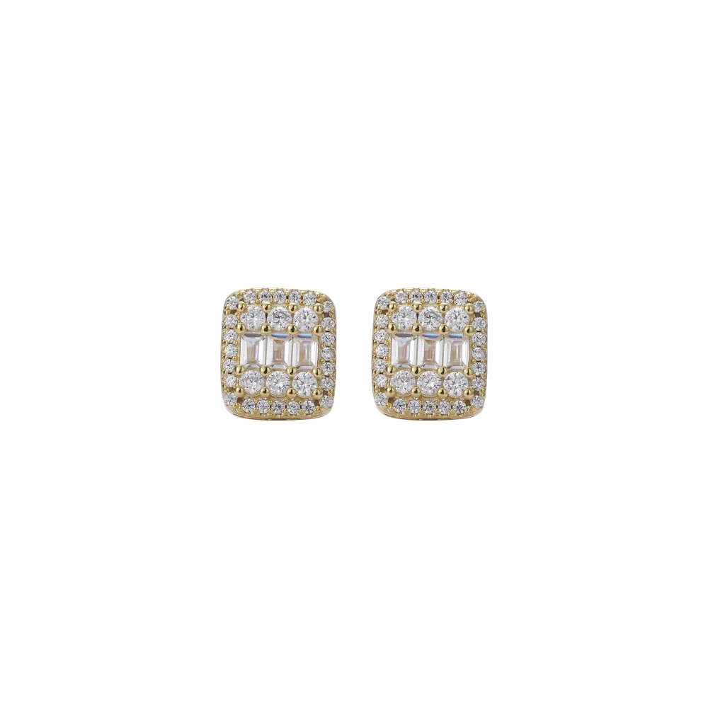E025   Women Brass CZ Earring  Setting Zircon  Stud Earrings Hip Hop  Iced Out