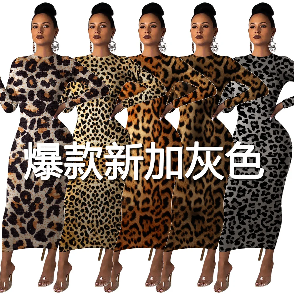 

Leopard Print Long Sleeve Dresses Women Elegant African Winter Autumn Fall Maxi Sexy Club Animal Print Plus Casual Dresses