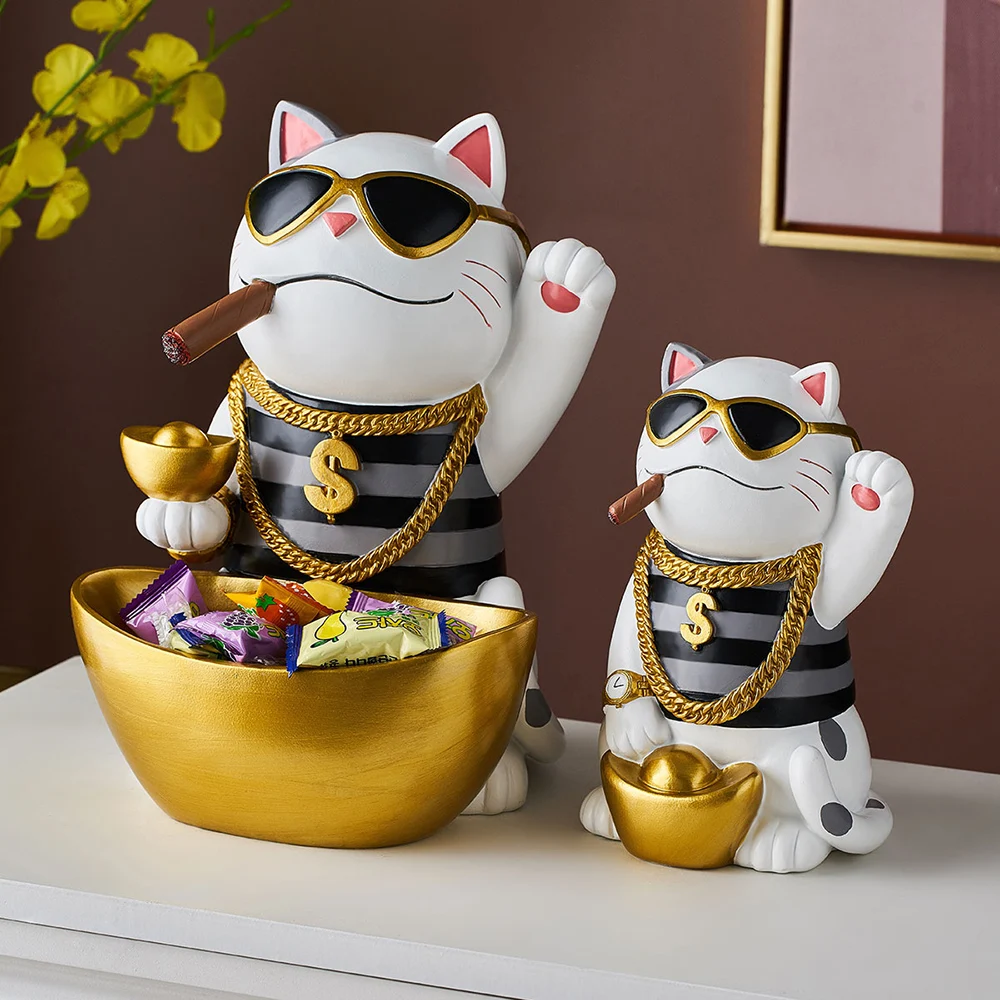 

Lucky Cat Resin Animal Sculpture Decoration Storage Tank Feng Shui Modern Living Room Decoration Accessories Gifts Home Decor