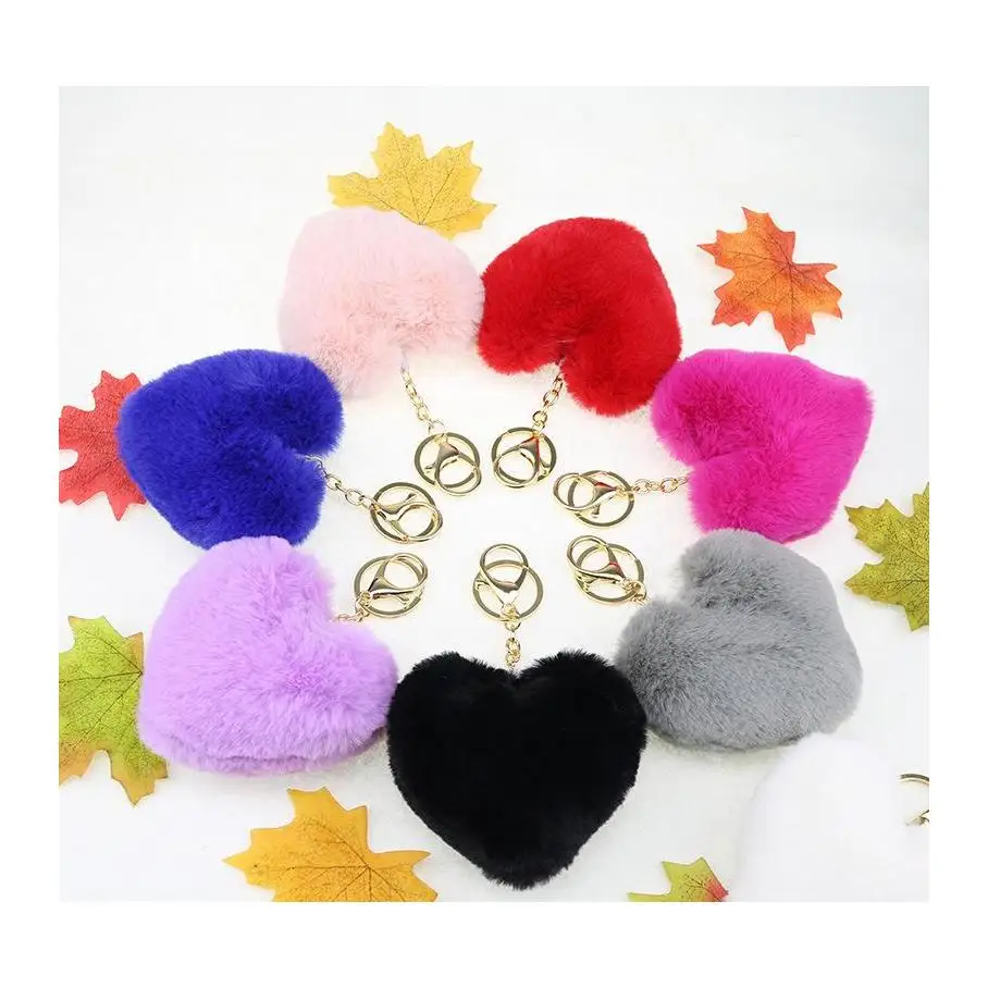 

Creative Imitation Rex Rabbit Fur Ball Peach Heart Metal Key Chain Plush Love Bag Jewelry Bag Pendant H5