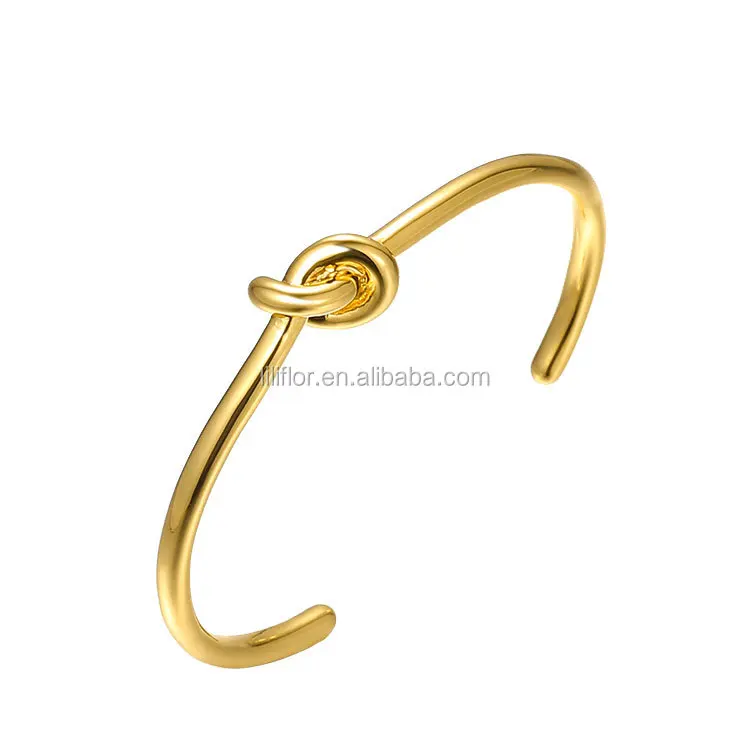 High Quality 18K Gold Plating Brass Jewelry Knot C-shaped Open Design Cuff Bracelet B4286