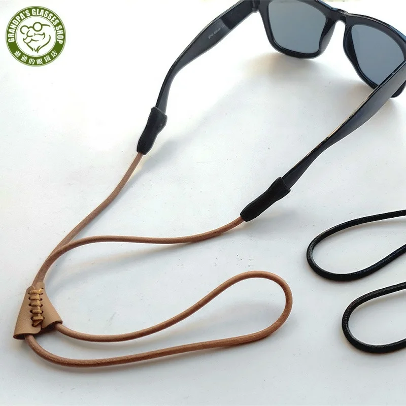 

New Designer Custom Adjust Rugged Men Cowhide Genuine Leather Glasses Cord Sunglass Strap String Eyeglass Holder Lanyards Chain, Black / khaki / dark brown