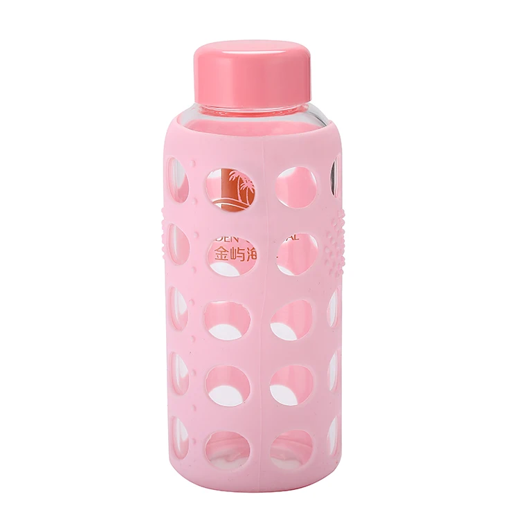 

High quality borosilicate glass water bottle with silicone sleeve, As picture