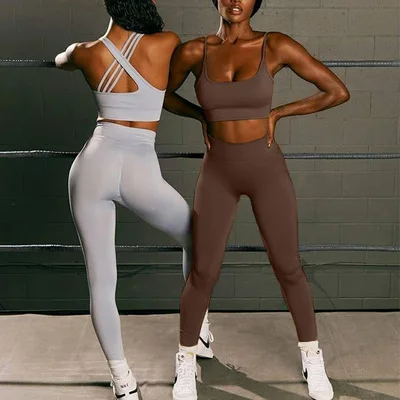 

Women New Arrival High Quality Cross Back Sport wear Workout Clothing Butt Lift Leggings Yoga Set, 4 colors