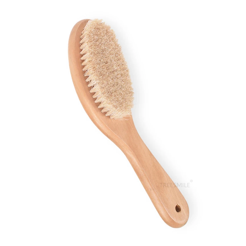 

Curved wood handle dry brush all natural horsehair bristles wet dry brushing massage body brushes Treesmile custom logo