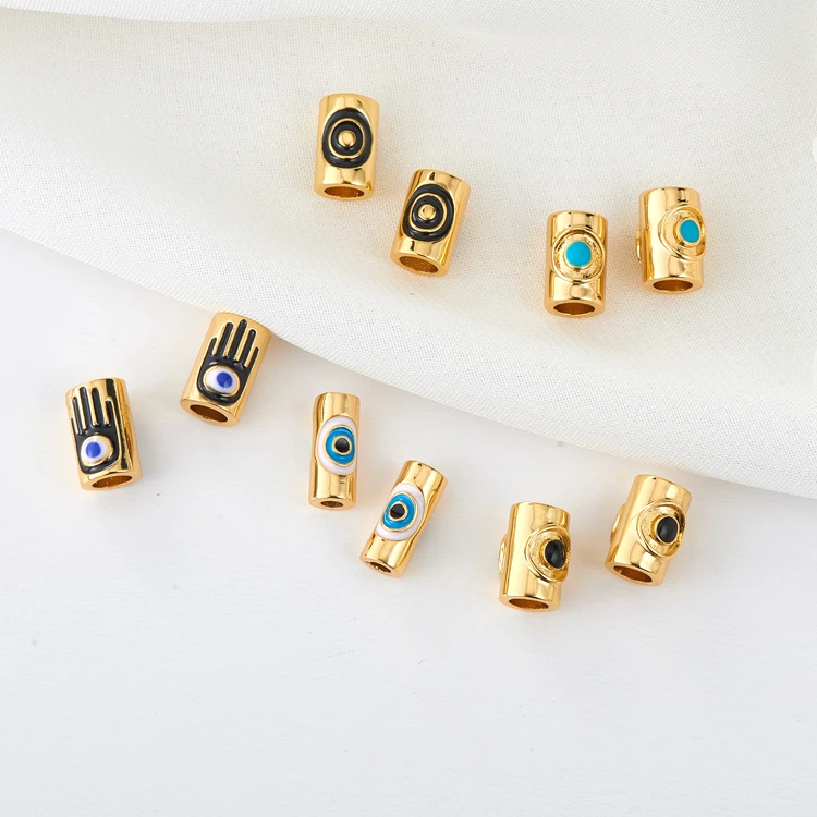 

14K Gold Plated Hamsa Hand Eye shape Copper Drippping Oil Tube Spacer Beads for Bracelet Jewelry Making