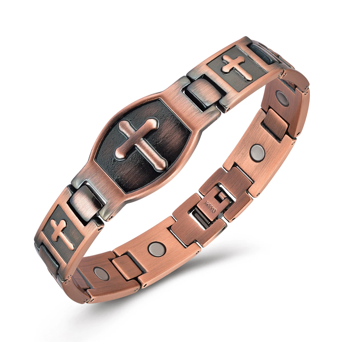 

New Arrival High Negative Ions Powerful Men Pure Copper Health Energy Magnetic Therapy Cross Bangles & Bracelets for Arthritis