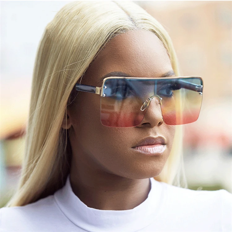 

2021 New Fall Colored Sunglasses Oversized Rimelss Square Sunglasses Women Fashion Designer Sun Glasses Shades, As pictures or customized color