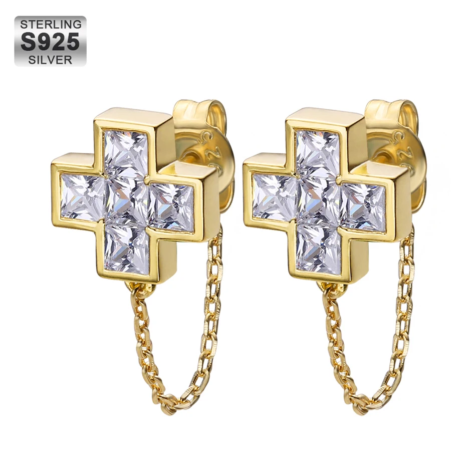Custom Silver 925 Cross Earrings Set Jewelry Diamond Cubic Zirconia Men 14k 18k Gold Plated 925