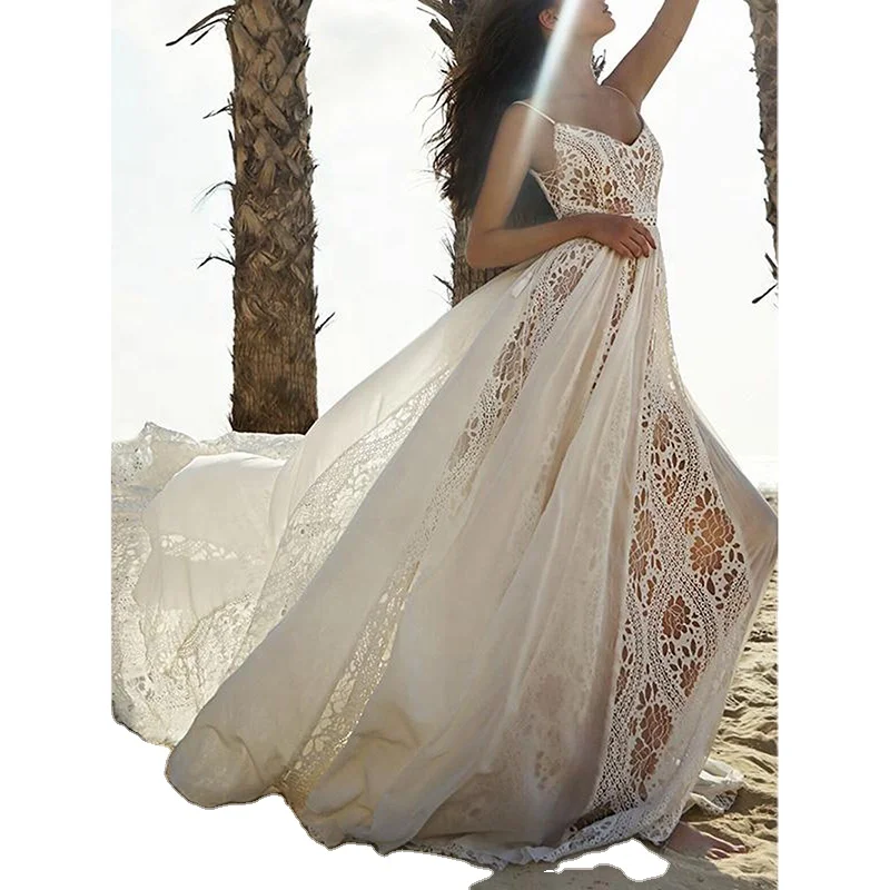 

Summer 2021Women White V-neck Lace Wedding Sexy Beach Dress