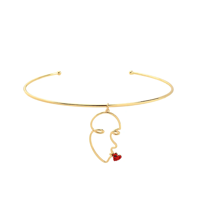 

xl01092d Creative Design Face Head Love Heart Shape Dangle Cuff Jewelry Women Fashion Collar Circle Gold Choker Necklace