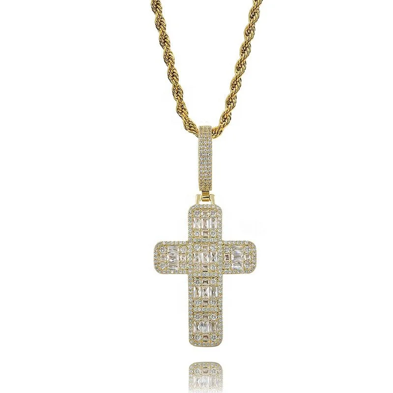 

iced out bling 24" rope chain cz cross men necklace, Rose gold