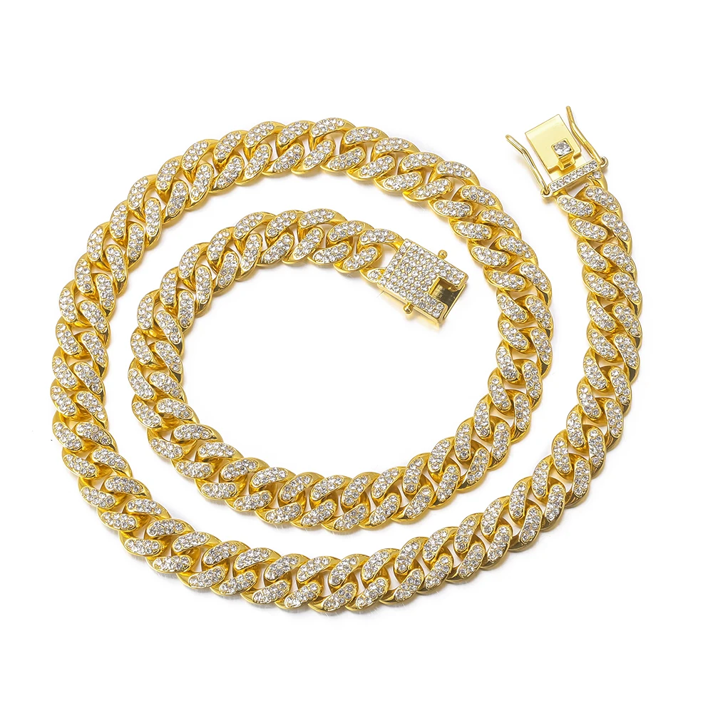 

18k Gold Finish Iced Out Hip Hop CZ Miami Cuban Chain Necklace Thick Miami Cuban Link Chain Hip Hop Male Necklace