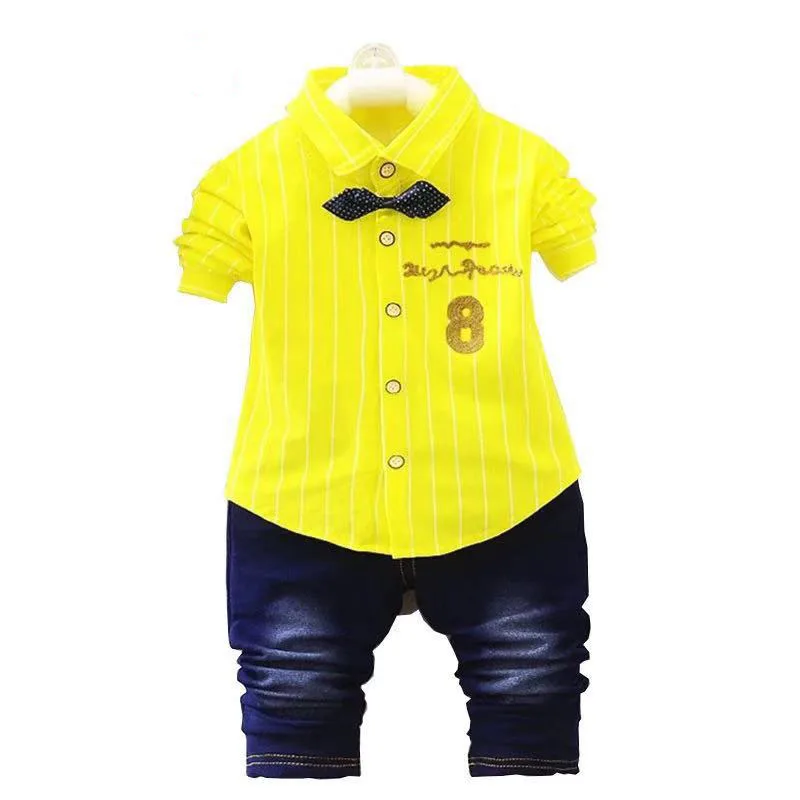 

spring fashion striped baby boys clothing sets bow tie style long sleeve + pants suits newborn autumn sport suits