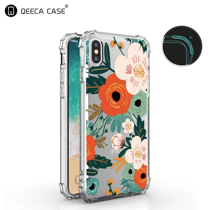 

wholesale custom printed transparent clear tpu cell phone case for iphone x flower case