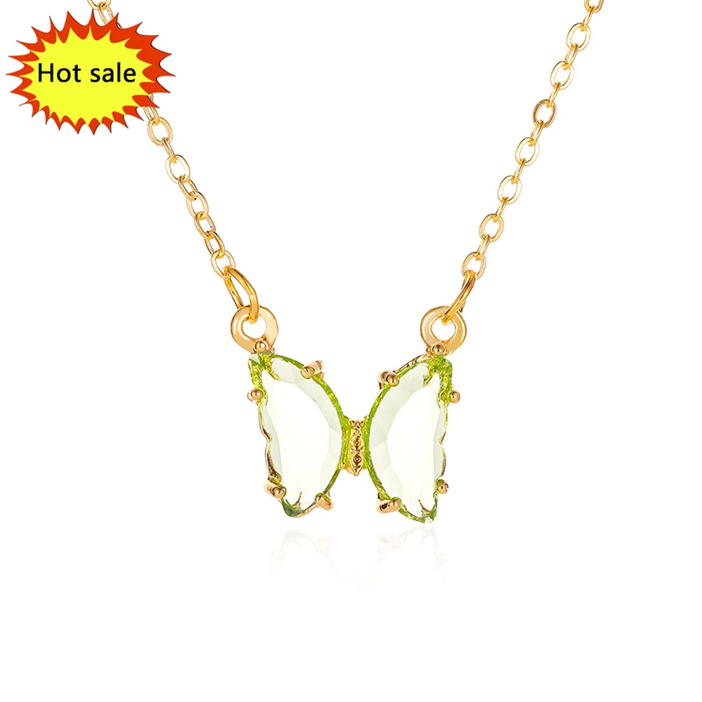 

Hot Selling Super Fairy Girl Fantasy Glass Crystal Butterfly Pendant Necklaces Female Clavicle Chain Popular Necklace