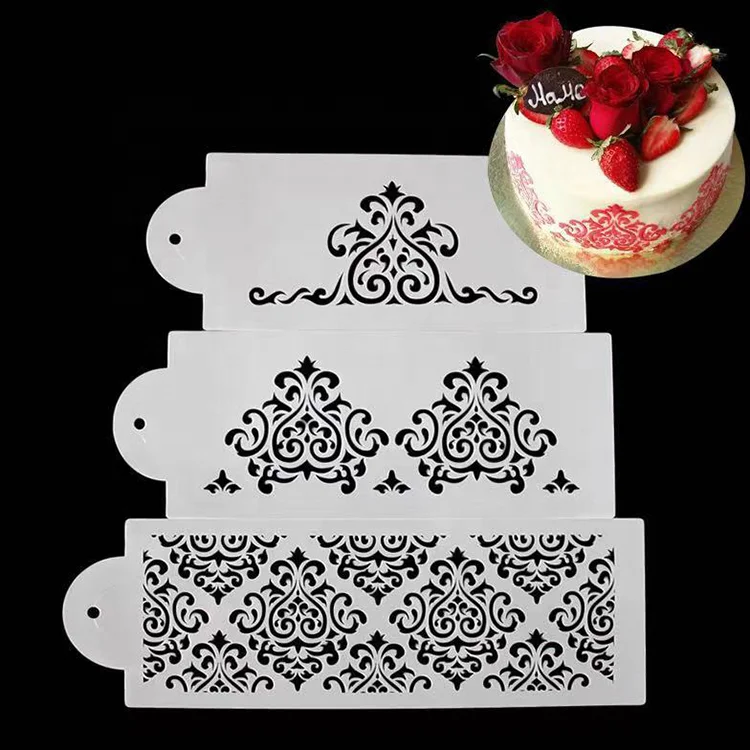 

3pcs Fondant template pattern cake stencils for cake lace printing decorating tools