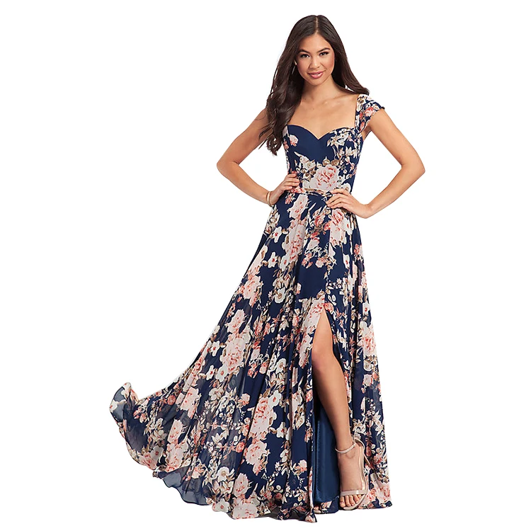 

Night dresses Floral-Print Chiffon Long Bridesmaid dress woman, Customized color