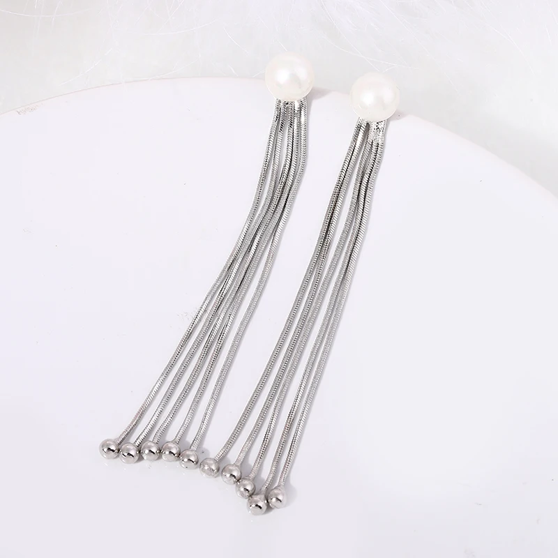 

Wholesales Big Discount Pearl Tassel Earrings For Women Ribbon Beads Drop Dangler Eco-friendly New Design Personalized Earring