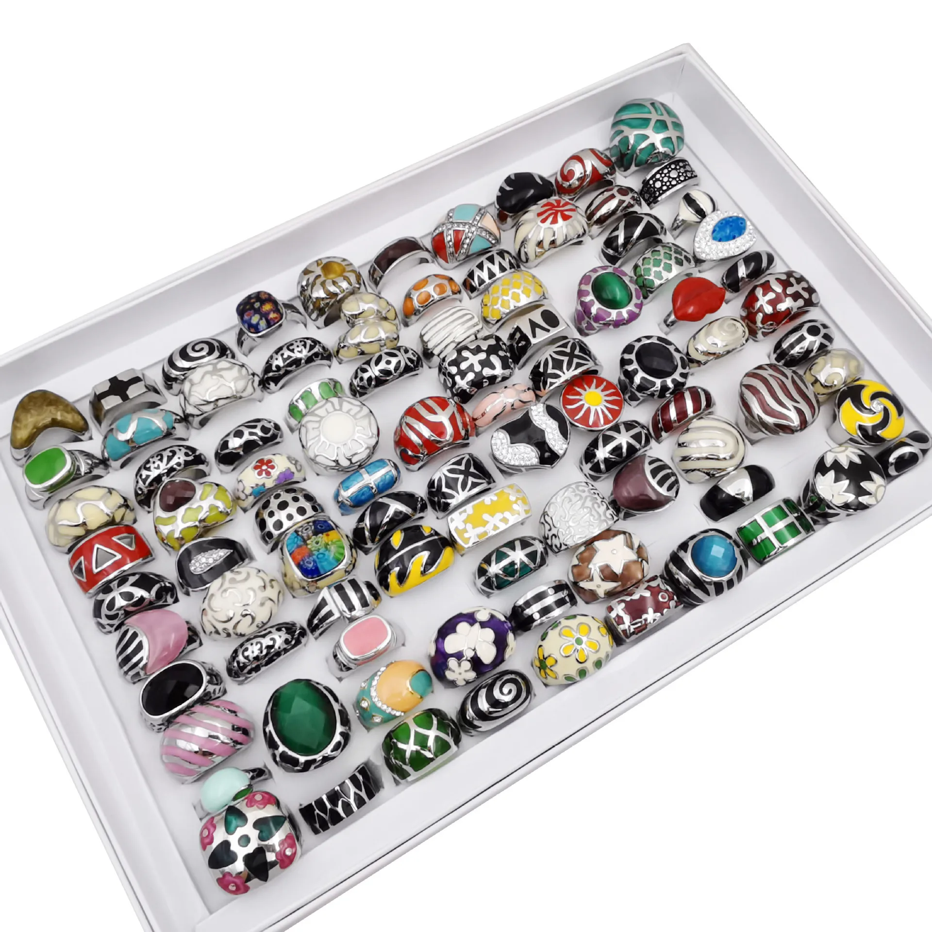 

Wholesale bulk lot mix enamel stainless steel rings for women men