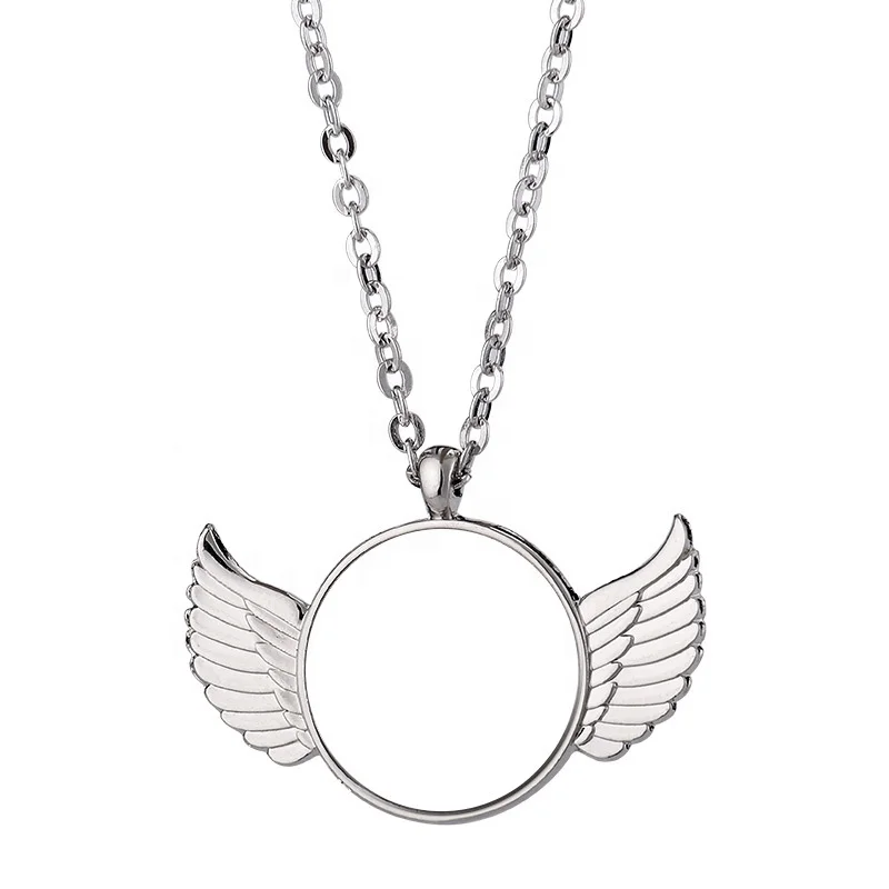

Sublimation Metal Jewelry Necklace Angle Circle Wings Pendant Blanks Custom Promotion Gifts, Silver /gold/rose gold