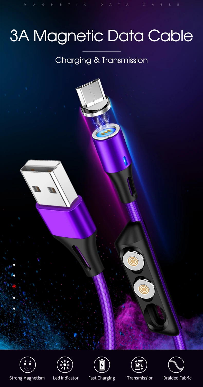 Vothoon 3 in 1 Magnetic Fast Charging Cable 3A USB Type C Fast Cable Micro USB Data Cable - ANKUX.COM