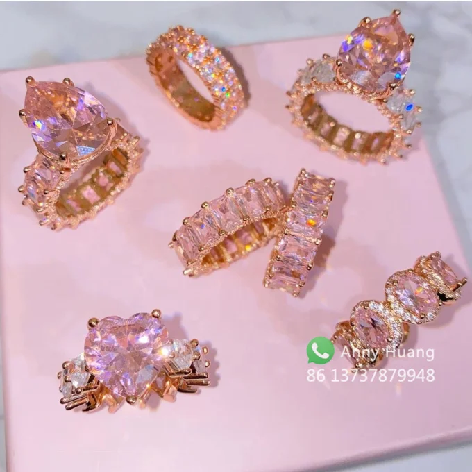 

women cubic zirconia icy pink heart ring baguette eternity band pear cut diamond ring