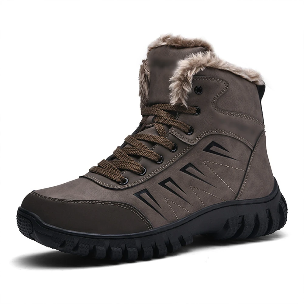 

Men shoes warm snow boots non-slip plus velvet ankle boots leather lace up boots